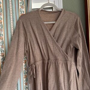 Brown Long Sleeve Wrap Dress